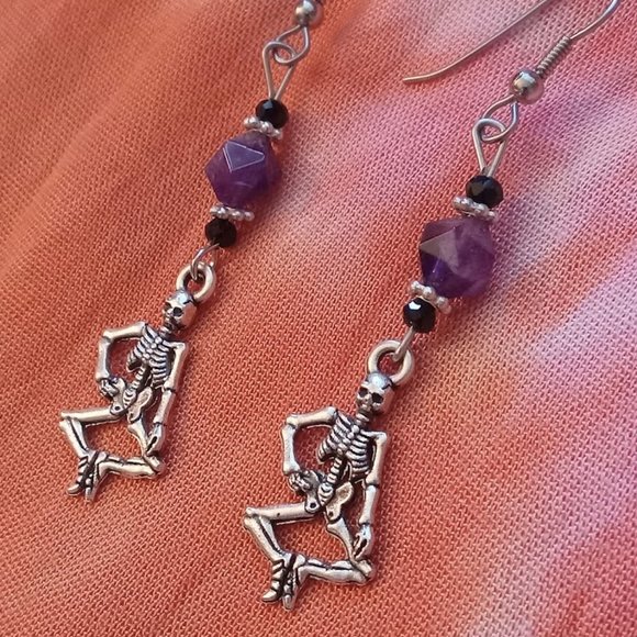 Handmade Skeleton Dangle Earrings - Picture 2 of 3